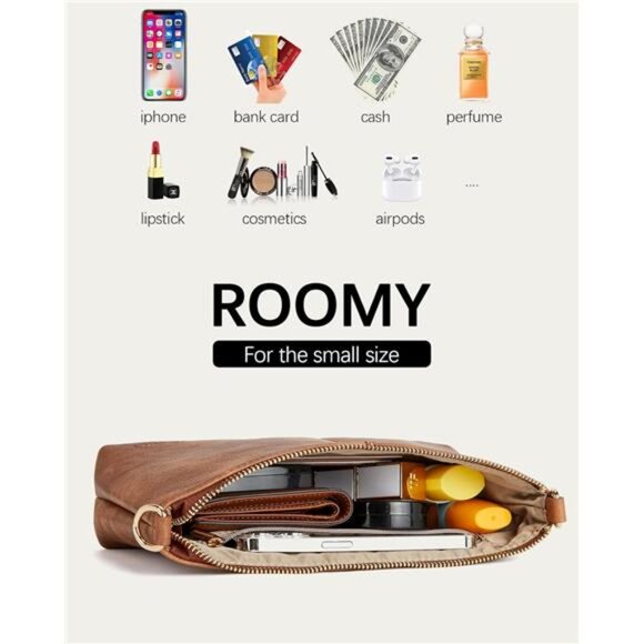 Small Crossbody Purse Leather Wristlet Purses for Women with Zipper - Picture 2 of 6